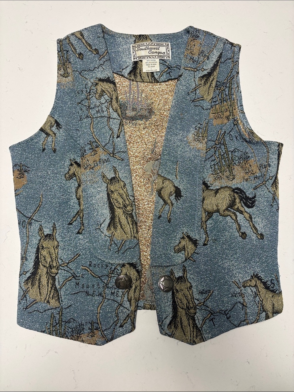 Southwest Canyon Women's Blue Horse Print Vest